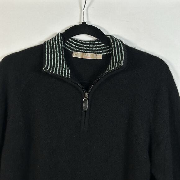 Raffi Cashmere Sweater Chic Timeless Luxury Pullover 1/4 Zip Men's Black Large - Picture 3 of 7
